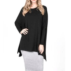 EILEEN FISHER Tunic Top Knit Dolman Sleeve Sharkbite Hem Charcoal Grey Medium